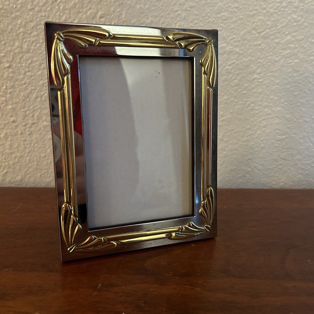 Vintage Picture Frame Gold Silver Tone Regal Freestanding Back 80s Holds 3x5